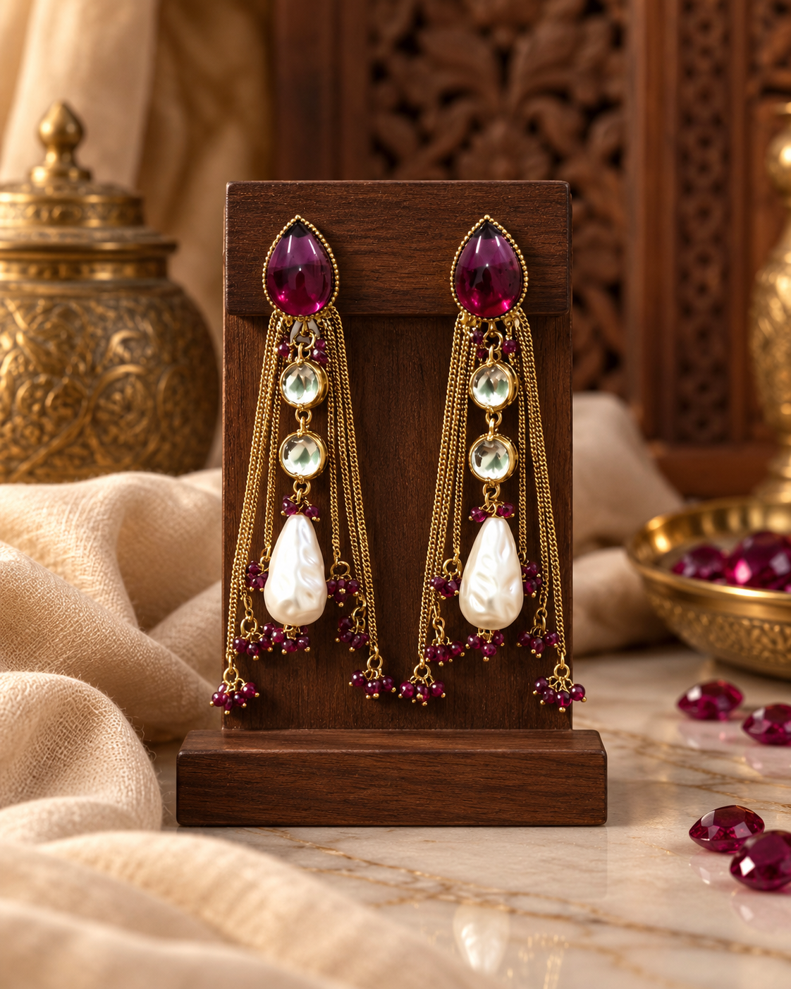 Festive Indian Earrings for Women, Lightweight Ethnic Earrings with Pearl Drops, Unique Traditional Jewellery for Karwa Chauth, Diwali, Wedding & Functions