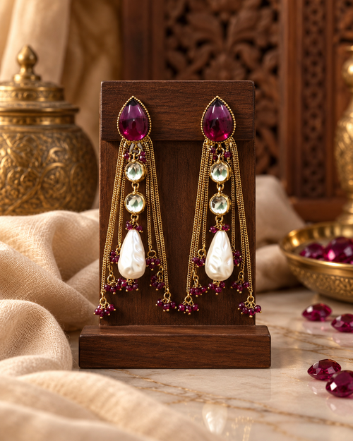 Festive Indian Earrings for Women, Lightweight Ethnic Earrings with Pearl Drops, Unique Traditional Jewellery for Karwa Chauth, Diwali, Wedding & Functions