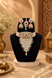 Jugnu Store Heavy Look Bridal Choker Necklace Set for Women with Jhumka Earrings and Maang Tikka, Traditional Indian Jewellery for Wedding, Festive Wear and Parties