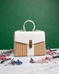Aesthetic Jute Handheld Bag for Women with Sling Strap & Lock Closure | Woven Mini Crossbody Handbag