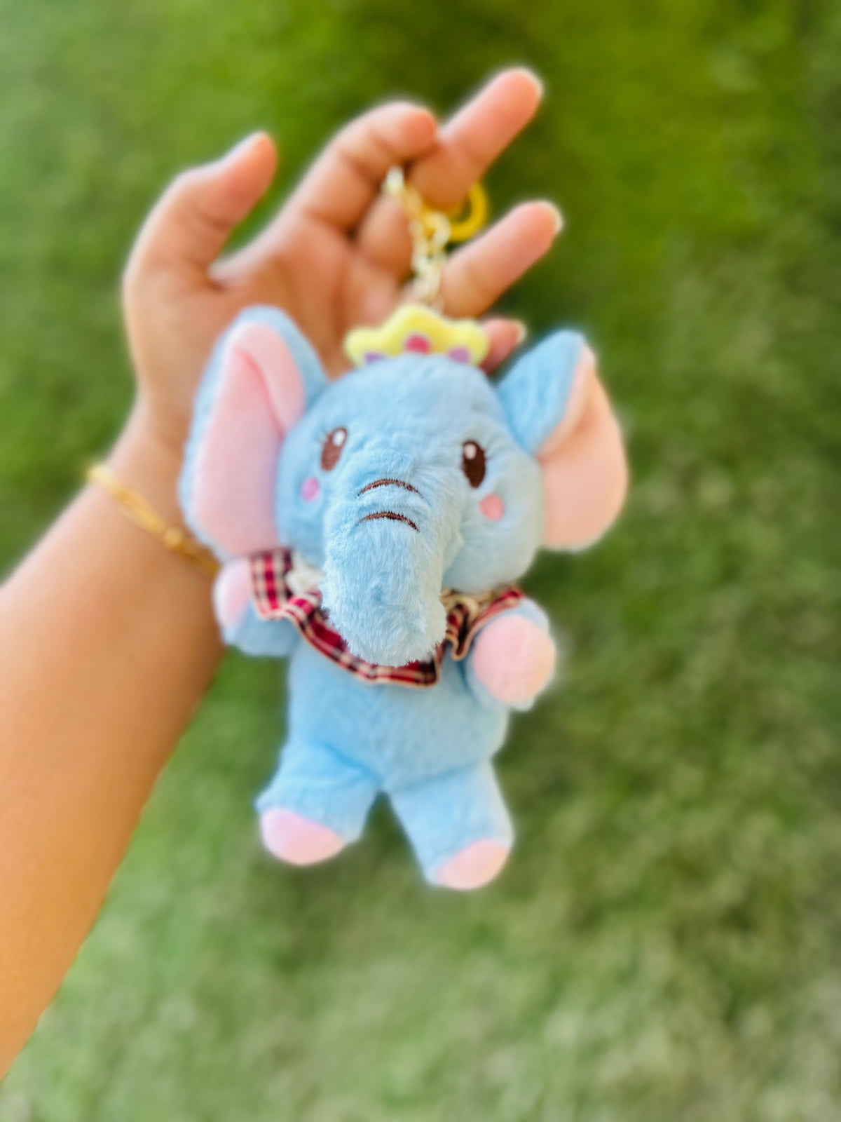 Cute Elephant Plush Keychain | Soft Fluffy Elephant Bag Charm with Crown | Blue Elephant Keyring