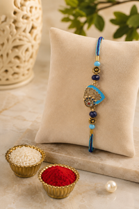 AD Rakhi for Brother | Premium Designer American Diamond Thread Rakhi with Blue Enamel Charm, Handmade Luxury Raksha Bandhan Gift | Stylish Bhai Rakhi | Jugnu Store