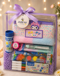 Kids Return Gift Hamper for Birthday Party | Premium Zipper Pouch with DOMS Crayons, Pen Pencil, Sketch Pens, Water Colours & Stamp | Boys & Girls Gift Set