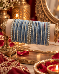 Pastel Blue Designer Bangles for Women, Stone Studded Traditional Kangan Set, Elegant Ethnic Jewellery for Wedding Festive Wear, Sizes 2.4, 2.6 & 2.8