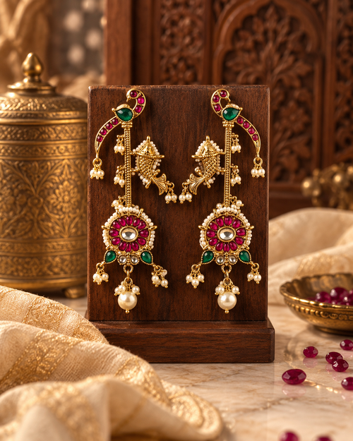 Festive Indian Earrings for Women, Lightweight Ethnic Earrings with Pearl Detailing, Traditional Jewellery for Karwa Chauth, Diwali, Wedding & Functions