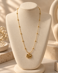 Bow Pendant Necklace for Women | Gold-Tone Beaded Chain Necklace | Elegant Minimalist Jewellery