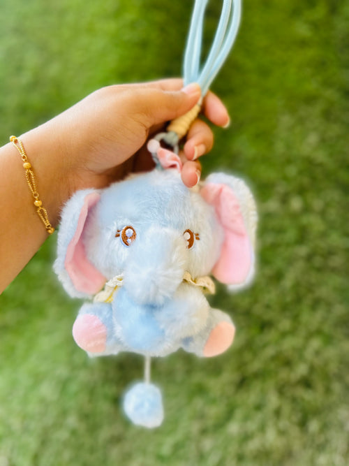 Cute Elephant Plush Keychain | Soft Blue Elephant Bag Charm with Hanging Loop for Kids, Girls & Gifting