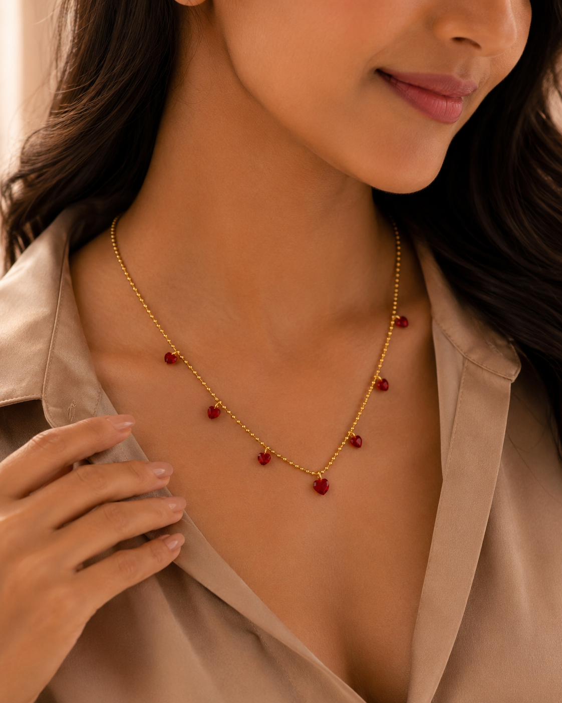 Anti Tarnish Heart Charm Necklace for Women | Gold Plated Stainless Steel