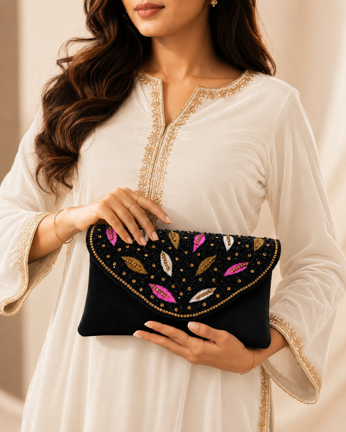 Black Handcrafted Embellished Clutch Bag | Party & Wedding Clutch