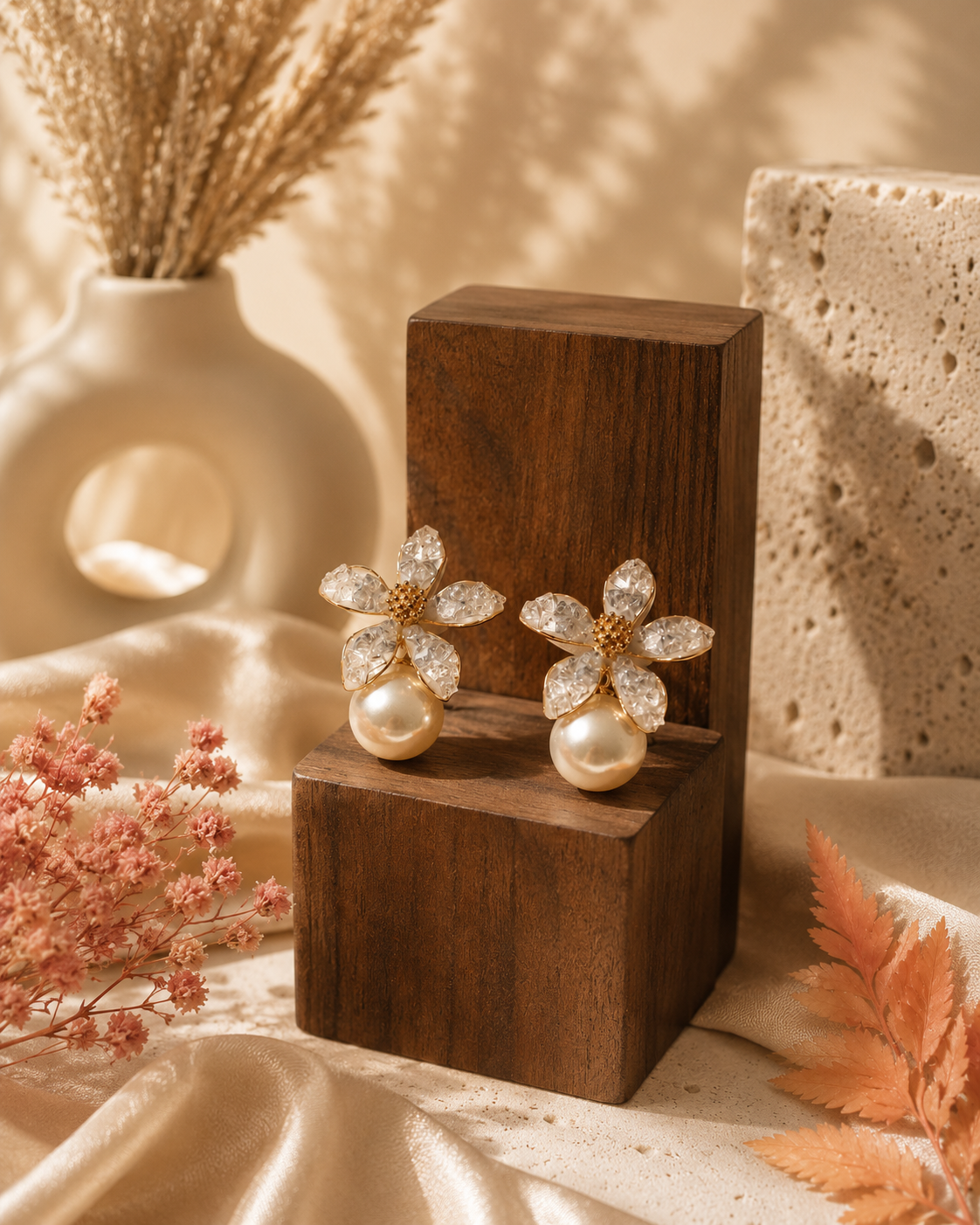 Crystal Bloom Anti-Tarnish Pearl Earrings