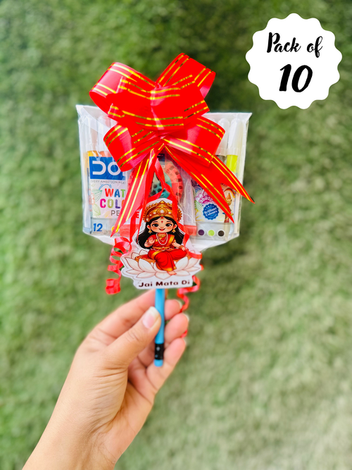 Navratri Kanjak Gift Hamper Pack of 10, Doms Sketch Pens Pack with Doms Wheel Eraser & Pencil, Kanya Pujan Return Gift for Kids
