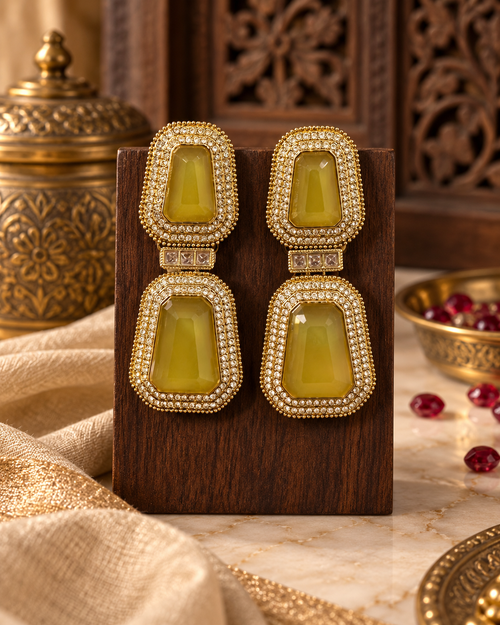 Premium Indian Statement Earrings for Women, Heavy-Look Lightweight Earrings with Gemstone-Style Detailing for Karwa Chauth, Diwali, Weddings & Cocktail Parties