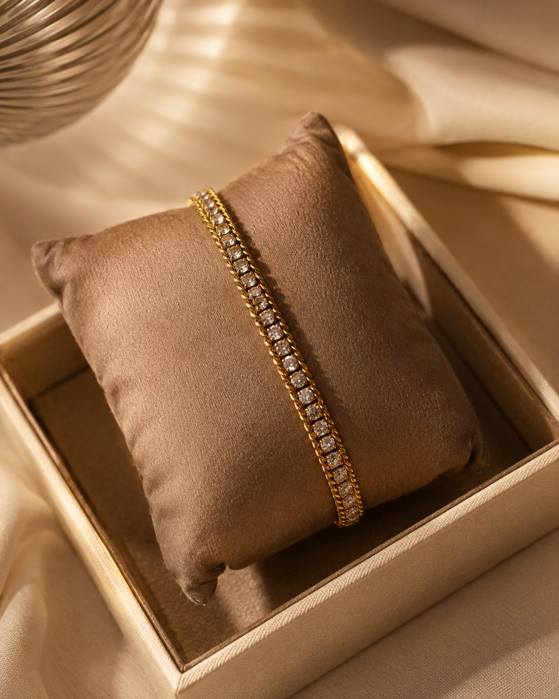 Anti Tarnish Crystal Tennis Bracelet for Women | Gold Finish