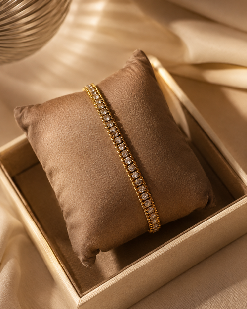Anti Tarnish Crystal Tennis Bracelet for Women | Gold Finish