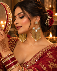 Festive Indian Earrings for Women, Lightweight Heavy-Look Statement Earrings, Unique Ethnic Jewellery for Karwa Chauth, Diwali, Wedding & Functions