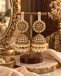 Premium Jhumki Earrings for Women, Pearl & Stone Studded Traditional Indian Ethnic Earrings for Karwa Chauth, Wedding, Diwali, Festive & Party Wear