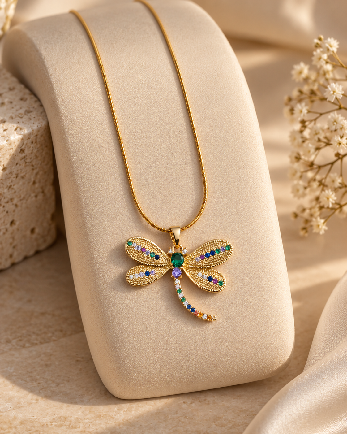 Multicolor Dragonfly Pendant Necklace for Women | Elegant Gold-Tone Statement Jewellery