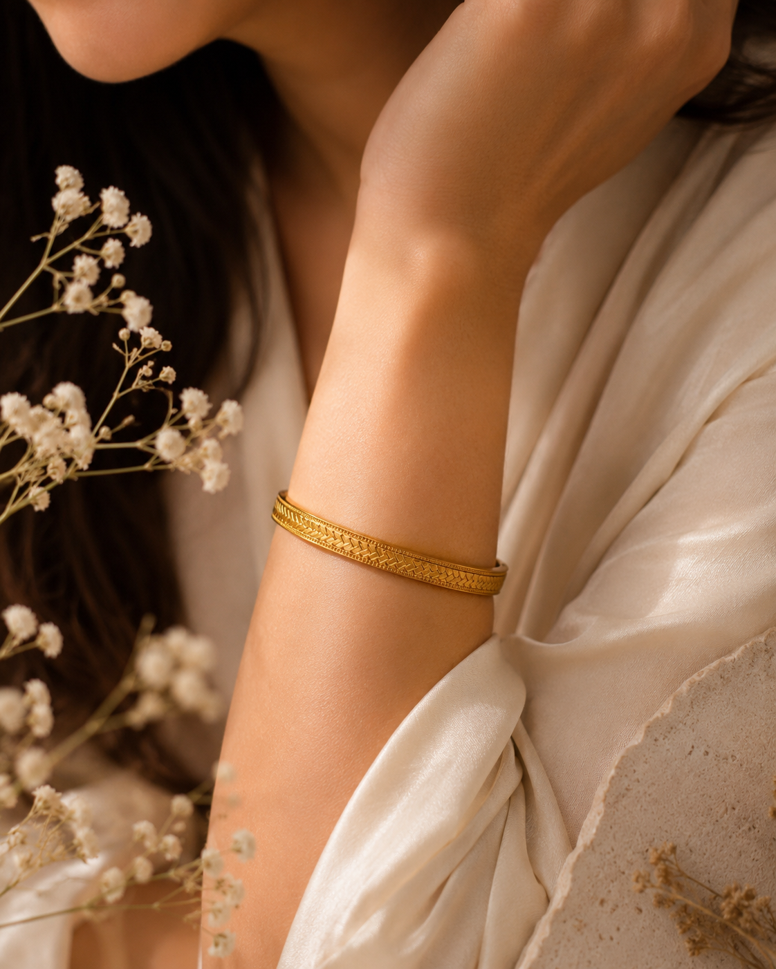 Premium Anti Tarnish Textured Gold Bangle Bracelet for Women | Stainless Steel Bracelet | Waterproof Hypoallergenic Tarnish-Free Everyday Jewelry