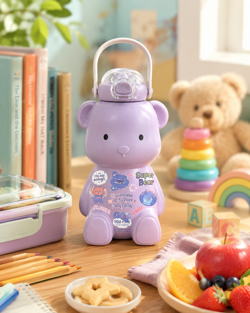 450ml Kids Stainless Steel Bear Water Bottle with Stickers