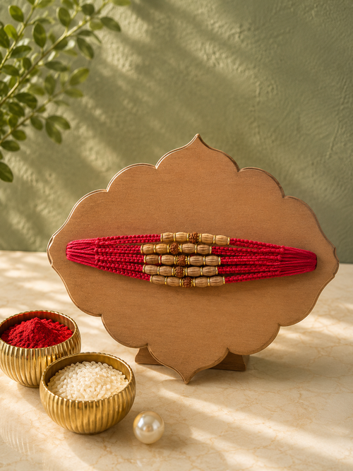 Premium Chandan Dhaga Rakhi for Brother | Handmade Sandalwood Bead Rakhi with Natural Chandan Fragrance, Traditional Sacred Thread | Raksha Bandhan Gift | Jugnu Store
