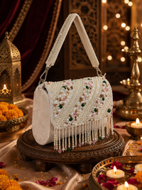 Pearl Embellished Velvet Handbag | Bridal & Party Sling Purse