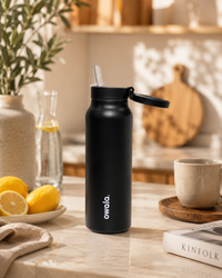 900ml Stainless Steel Water Bottle with Straw & Leakproof Lid