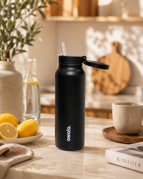 900ml Stainless Steel Water Bottle with Straw & Leakproof Lid