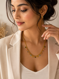 Premium Anti Tarnish Multicolor Crystal Necklace for Women | Gold Stainless Steel | Waterproof & Hypoallergenic