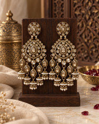 Chandbali Earrings for Women, Traditional Indian Ethnic Jewellery with Crystal-Style Stones & Pearl Jhumka Drops, Statement Earrings for Wedding & Festive Wear