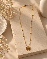 Bow Pendant Necklace for Women | Gold-Tone Beaded Chain Necklace | Elegant Minimalist Jewellery