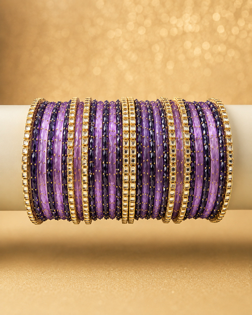 Purple & Lavender Designer Bangles Set with Gold Crystal Accents