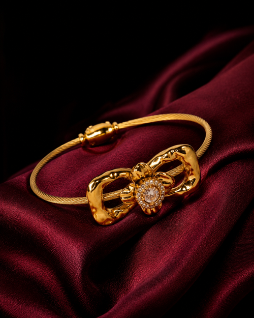 Anti Tarnish Gold Bracelet for Women | Elegant Bow & Crystal Bracelet | Stylish Statement Jewellery | Luxury-Inspired Bracelet for Everyday, Party & Festive Wear