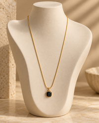 Black Stone Pendant Necklace for Women | Minimalist Gold-Tone Necklace | Anti-Tarnish Jewellery