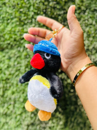 Sound-Making Penguin Plush Keychain with Blue Cap, Cute Soft Bag Charm & Backpack Charm for Kids, Girls, Boys and Gifting