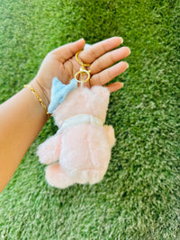 Cute Teddy Bear Plush Keychain | Soft Fluffy Bear Bag Charm with Bow & Loop | 2 Colours