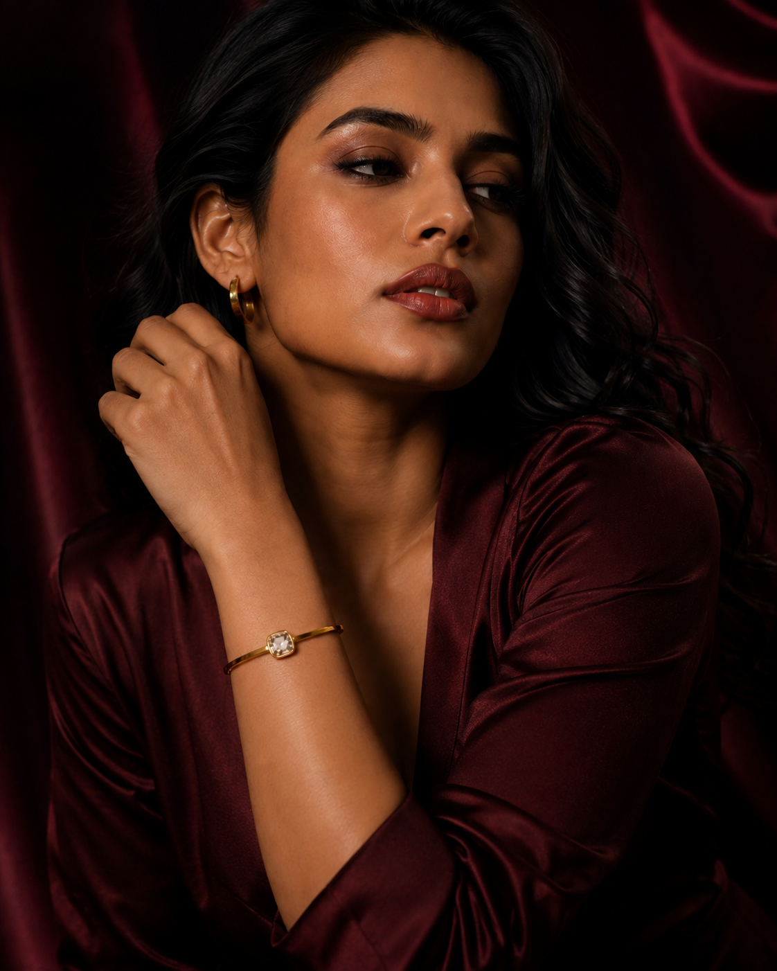 Anti Tarnish Gold Bracelet for Women | Minimalist Crystal Stone Bracelet | Elegant Gold-Tone Bangle | Dainty Statement Jewellery for Everyday, Office & Party Wear