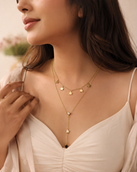 Premium Anti Tarnish Celestial Cascade Double Layer Necklace for Women | Gold Star Layered Pendant | Stainless Steel, Waterproof & Hypoallergenic