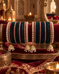 Designer Teal Green & Magenta Bangle Set for Women, Stone Studded Kangan Chooda with Gold-Tone Detailing, Bridal Wedding Jewellery for Festive Wear, Sizes 2.4 2.6 & 2.8