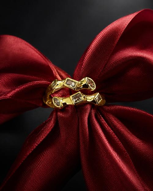 Adjustable Anti Tarnish Geometric CZ Ring | Gold Statement Ring