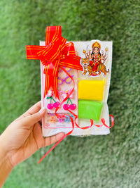 Navratri Kanjak Hamper Pack of 10, Girls Hair Accessories Set with 2-Colour Dry Clay & 2 Eclairs, Colourful Butterfly and Flower Hair Clips, Kanya Pujan Return Gift