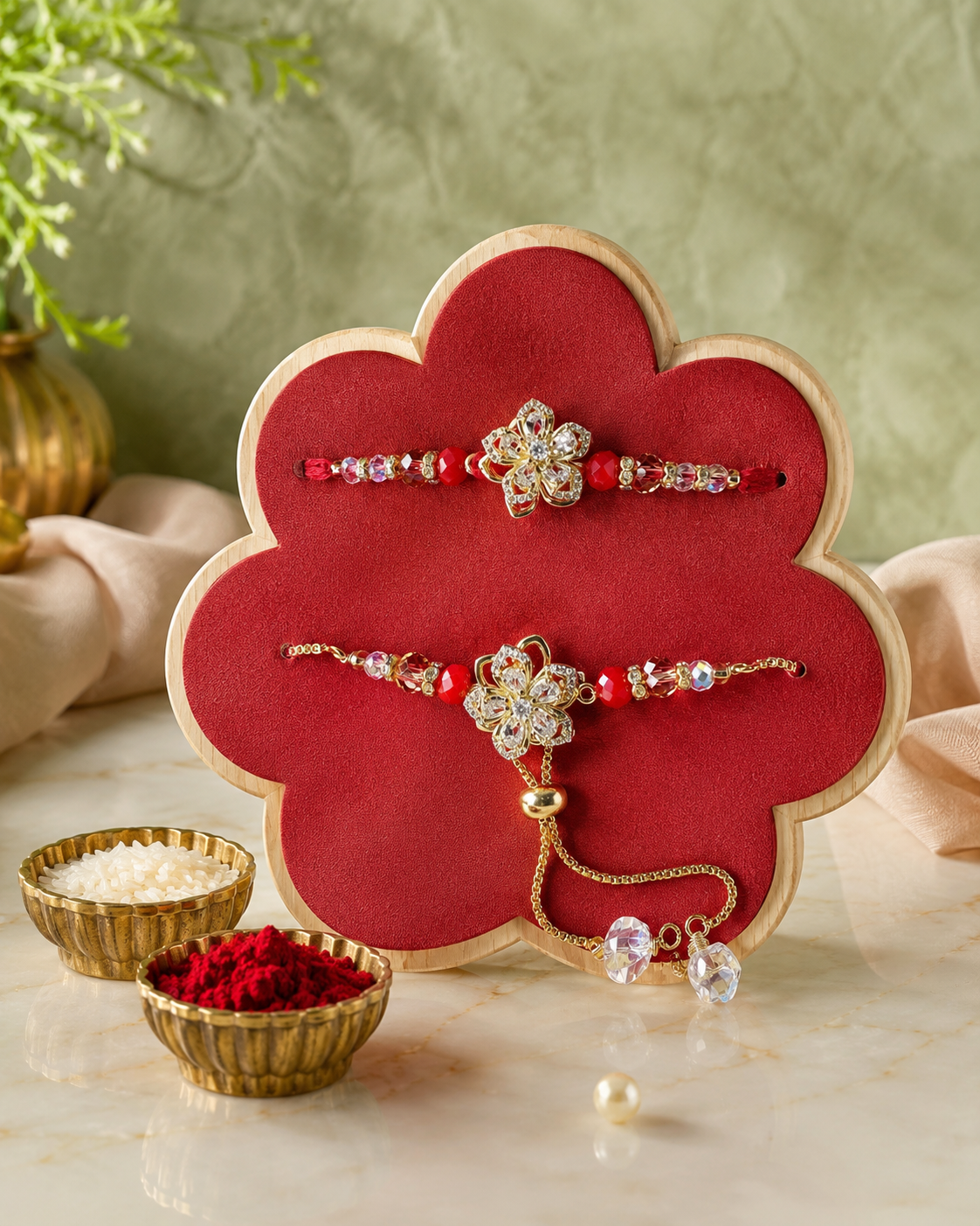 Premium AD Spinner Couple Rakhi Set with Roli Chawal | Designer Bhaiya Bhabhi Rakhi | American Diamond Rakhi for Raksha Bandhan