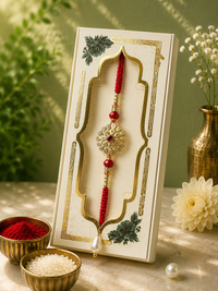 Premium Floral Gold AD Rakhi for Brother | Designer American Diamond Rakhi | Luxury Raksha Bandhan Rakhi with Roli Chawal