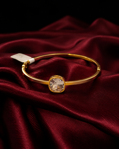 Anti Tarnish Gold Bracelet for Women | Minimalist Crystal Stone Bracelet | Elegant Gold-Tone Bangle | Dainty Statement Jewellery for Everyday, Office & Party Wear