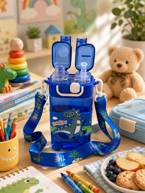530ml Kids Water Bottle with Straw, Dual Sip Lid & Carry Strap