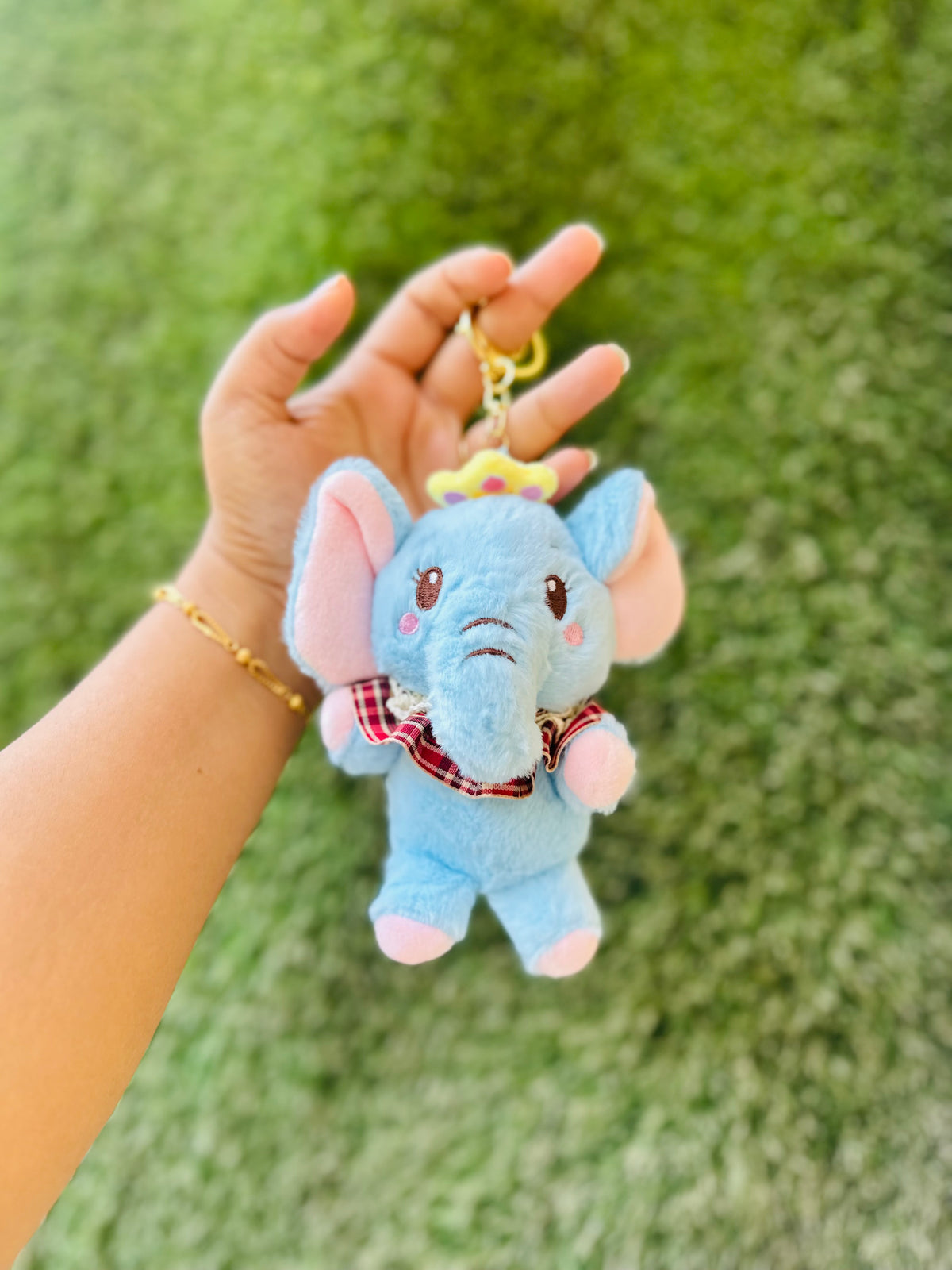 Cute Elephant Plush Keychain | Soft Fluffy Elephant Bag Charm with Crown | Blue Elephant Keyring