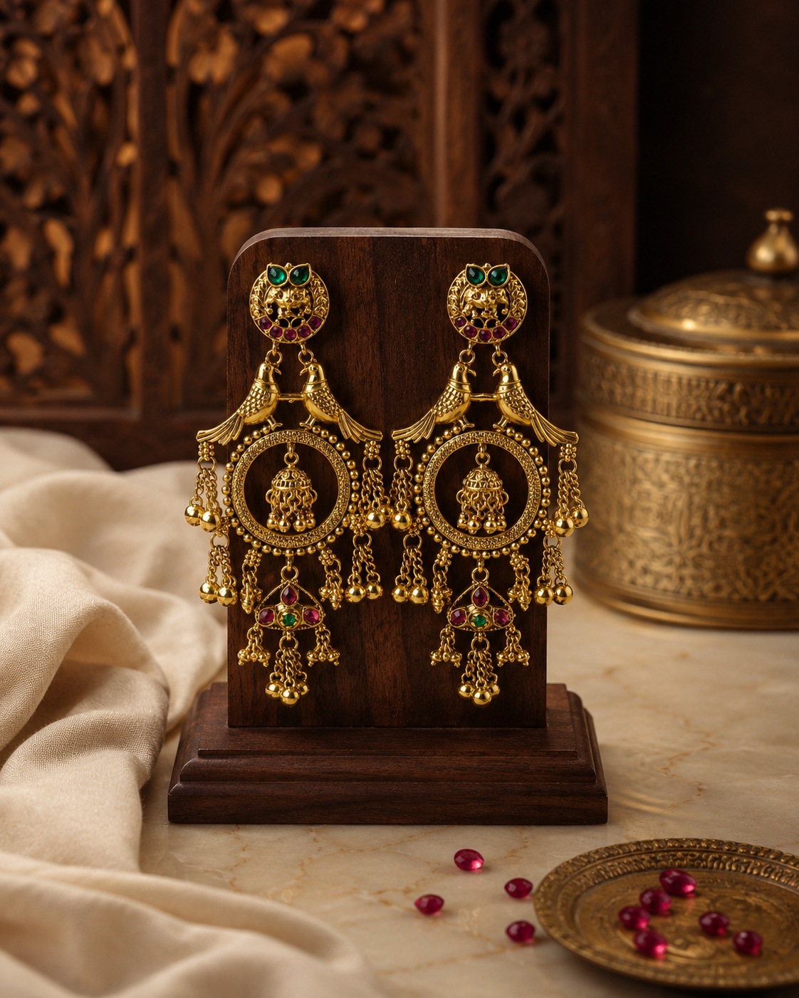 South Indian Temple Style Chandbali Earrings for Women | Gold Tone