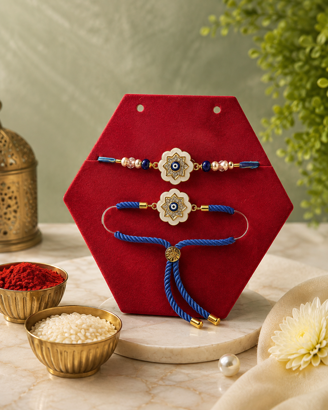 Evil Eye Bhaiya Bhabhi Couple Rakhi Set | Premium Designer Rakhi & Lumba Combo for Brother and Bhabhi | Handmade Nazar Protection Rakhi | Jugnu Store