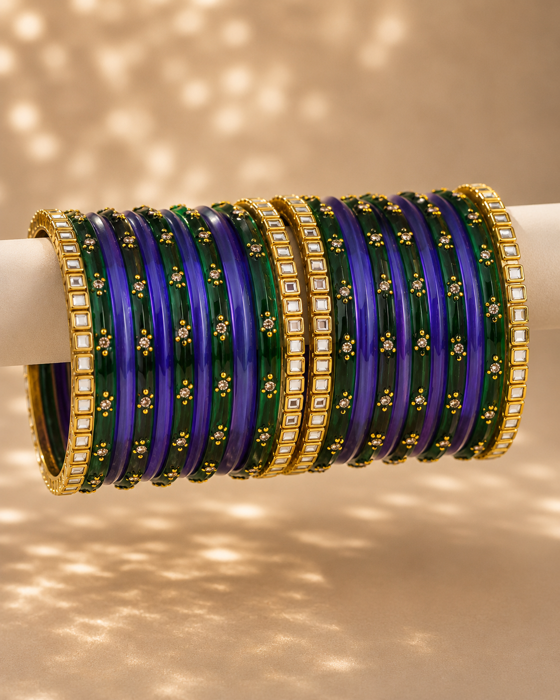 Royal Blue & Green Designer Bangles Set with Gold Accents