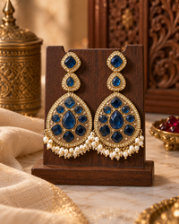 Multicolour Stone Embellished Traditional Statement Earrings for Women – Gold-Tone Ethnic Party Wear Jewellery