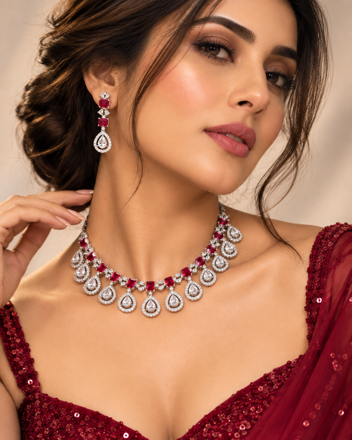 AD Necklace Set for Women with Earrings, Heavy Look Festive Jewellery, Elegant Party Wear Necklace Set for Karwa Chauth, Wedding, Diwali, Cocktail Party & Functions